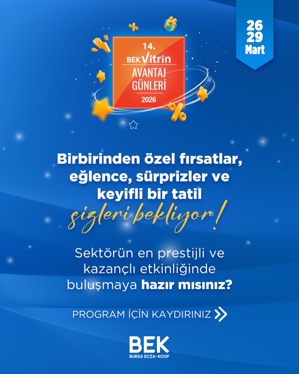 BEKVitrin's tweet photo. Birbirinden özel fırsatlar, eğlence, sürprizler ve keyifli bir tatil sizleri bekliyor! 

Sektörün en prestijli ve kazançlı etkinliğinde buluşmaya hazır mısınız?

#BEKVitrinAvantajGünleri #BEK https://t.co/7JYyKiHWDP