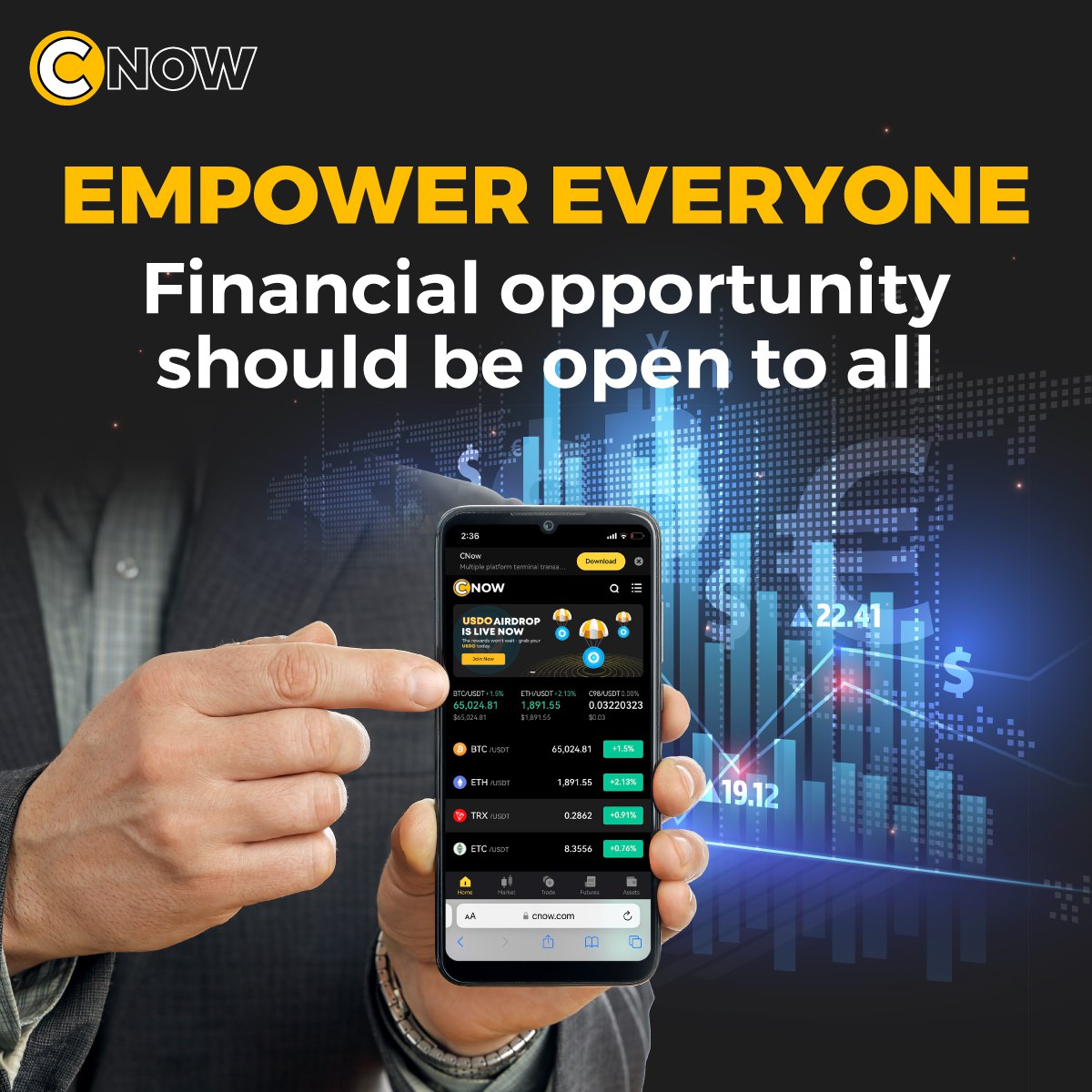 CNowExchange's tweet photo. EMPOWER EVERYONE 🌍

Financial opportunity should be open to all.

At CNow, we believe the future of finance must be accessible, transparent, and inclusive — not just for institutions, but for everyone.

Through blockchain technology and digital assets, CNow aims to build a financial ecosystem where people around the world can participate, trade, and create value together.

🚀 Join the new era of digital finance
📈 Explore opportunities in the Web3 economy
🌐 Build the future with a global community 

Empower Everyone.
Build a better financial system for the world.

#CNow #CryptoExchange #Blockchain #FutureOfFinance