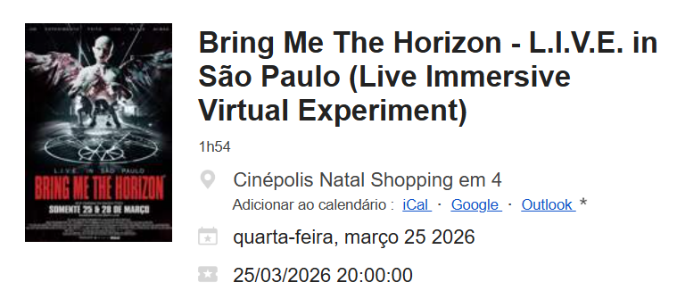 e vamos de bmth no cinepolis natal shopping