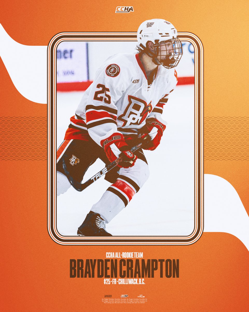 BGSUHKY's tweet photo. 🚨 𝗖𝗖𝗛𝗔 𝗔𝗹𝗹-𝗥𝗼𝗼𝗸𝗶𝗲 𝗔𝗹𝗲𝗿𝘁 🚨  

Congratulations to Defenseman Brayden Crampton on being named to the CCHA All-Rookie Team!!!  

🏒 3 Goals 
🏒 15 Assists 
🏒 18 Points  

#AyZiggy 🟠🟤 https://t.co/xpBiaHpmvd