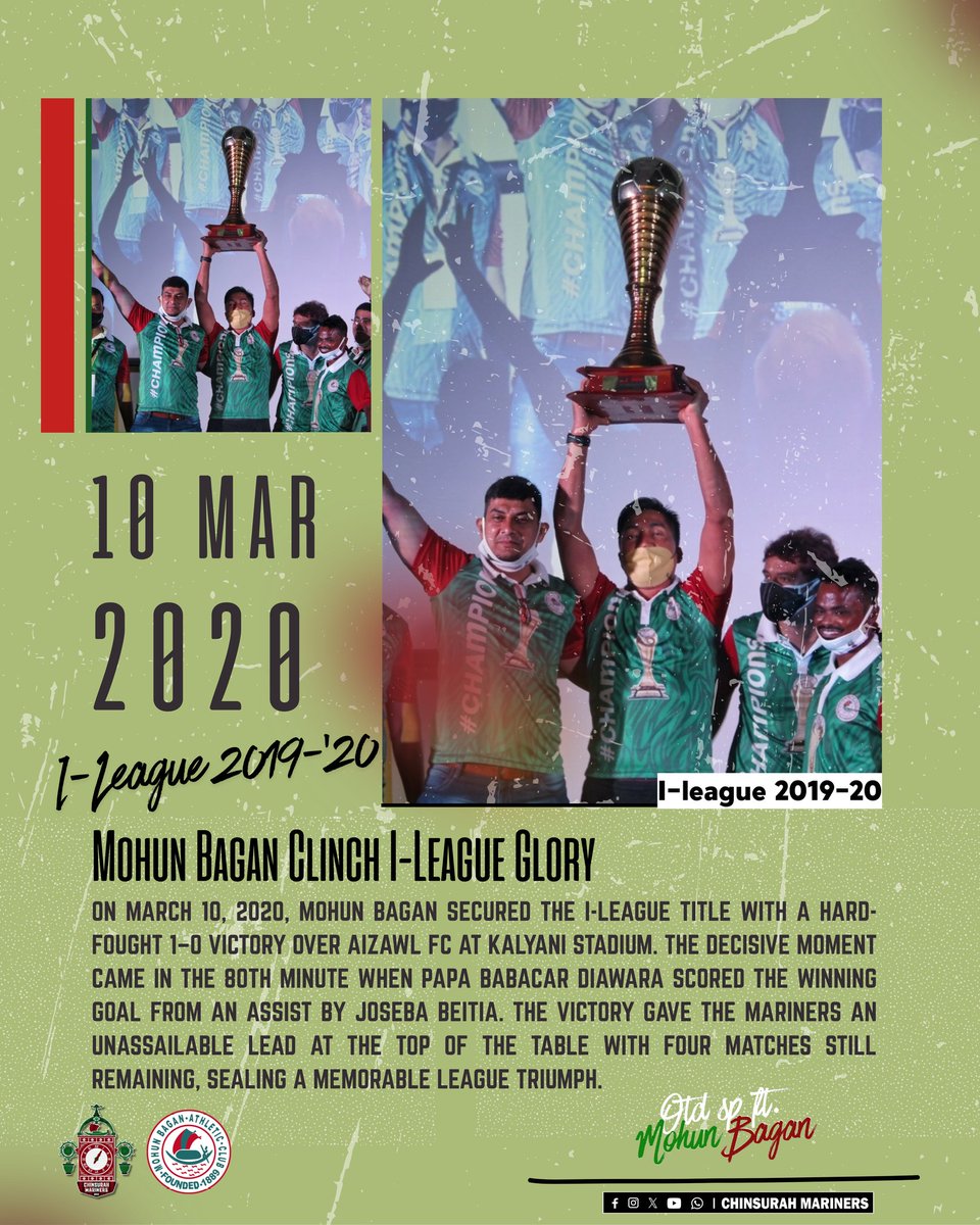cnsmtweets's tweet photo. Chinsurah Mariners presents, OTD special ft. #MohunBagan

On This Day in 2020 – Mohun Bagan Clinch I-League Glory 🏆

#JoyMohunBagan #আমরাসবুজমেরুন #ileague https://t.co/kgHhkgVhgy