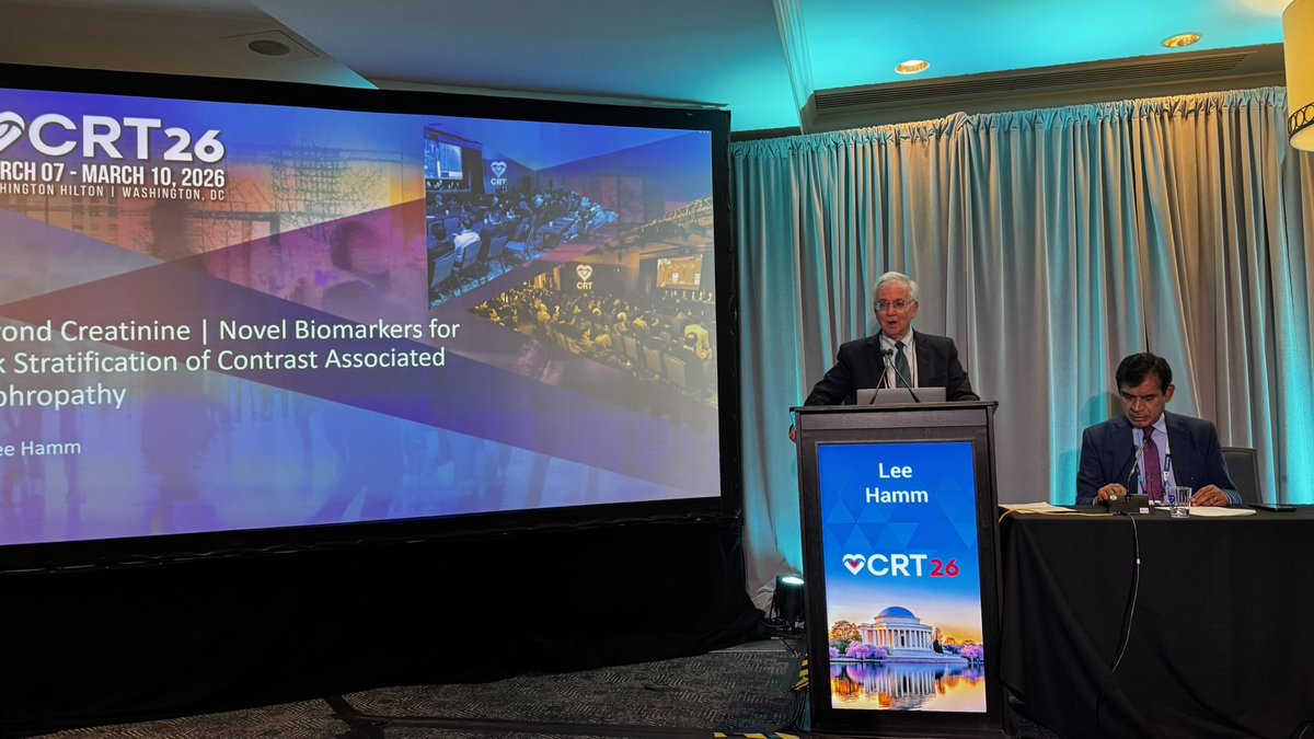 AmitabhCPandey's tweet image. A rare surprise having Dean Hamm of @TulaneMedicine give a talk at the #CRT2026 VA summit  on contrast induced nephropathy and novel #biomarkers emerging and risk predictions of #CIN. Great talk demonstrating the relationship of the kidney/heart function. @CRT_meeting @AIrimpen