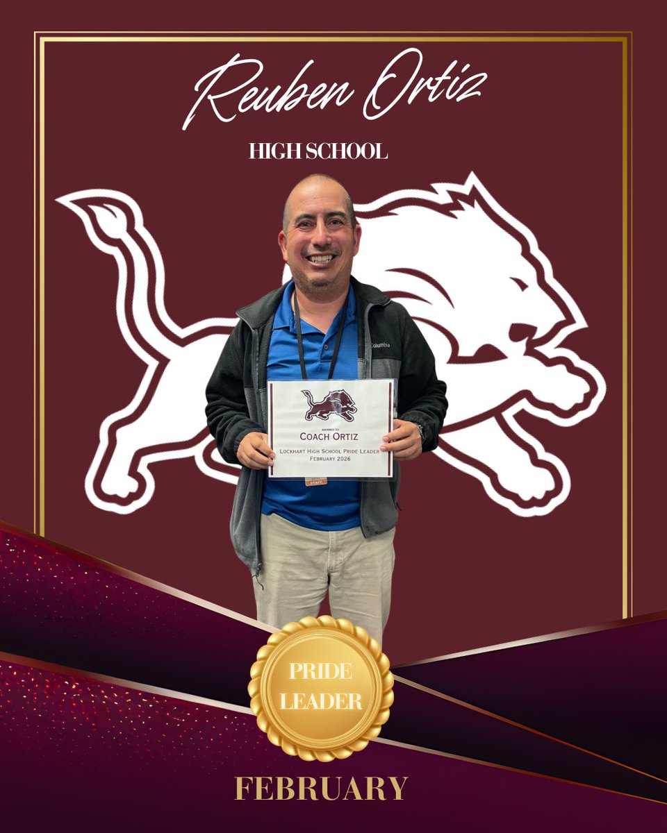 Coach_Maldy's tweet photo. Congratulations to our February Pride Leader Coach of the Month! Coach Ortiz spear headed not only our HS meet but also our MS meet on back to back days! Definition of work is this man right here! Thank you for all you do Coach Ortiz! #LockhartLeading https://t.co/TrSbTfP8iR