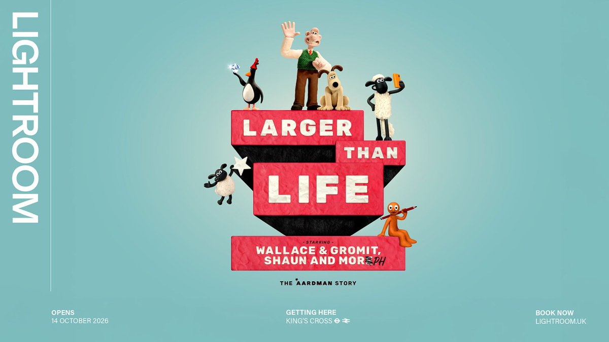 ANIMATIONWorld's tweet image. Lightroom, #Aardman Announce ‘Larger Than Life: Starring Wallace &amp;amp; Gromit, Shaun and More’ Immersive Experience 360° exhibition celebrating the 50th anniversary of famed studio; opens October 14 at London’s Lightroom. bit.ly/40W0ImG #Stopmotion #Animation #AnimationWorld