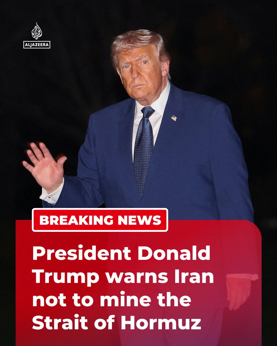 AJEnglish's tweet photo. BREAKING: US President Donald Trump says there’s no evidence that Iran has mined the Strait of Hormuz, but warned if it does, it will suffer at a “level never seen before.”

🔴 LIVE updates: https://t.co/Py3iEQyRAZ https://t.co/SJwGD6W5Jj