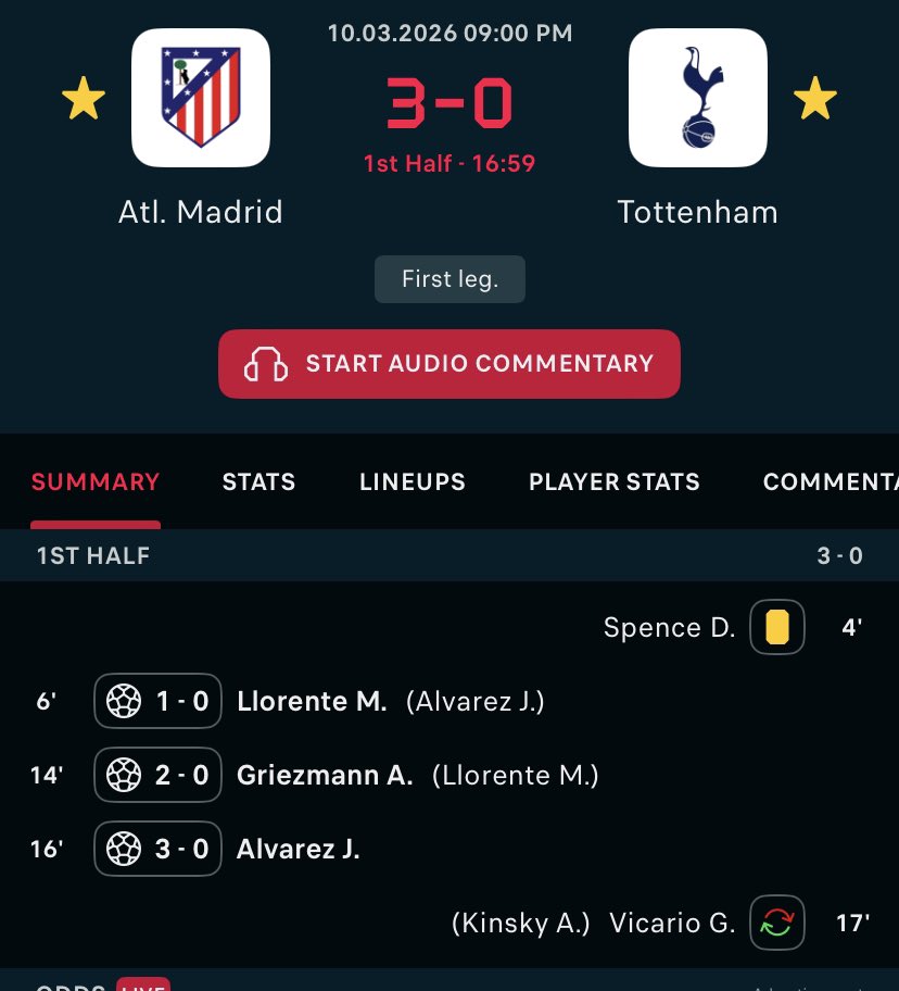 This is what you get by automatic qualifying for #ChampionsLeague by winning the Europa league, OMG Tottenham should forfeit this match Atletico Madrid is willingly to score 10 in first half 😭😂😭