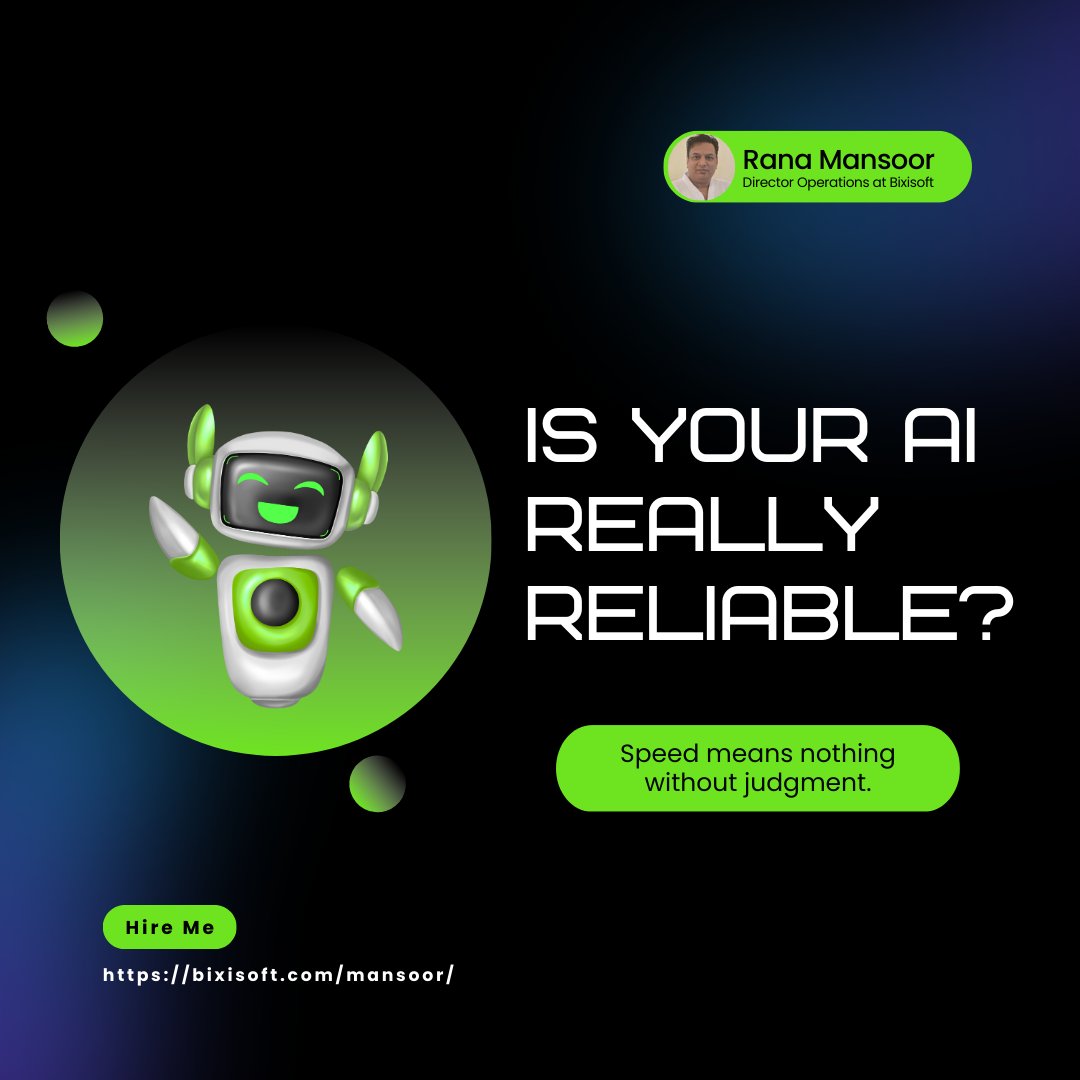 dearmansoor's tweet image. Your AI might be fast…
But is it right? 🤖

Confidence without judgment is just guessing faster.

#ArtificialIntelligence #AIInsights #AIHumor #FutureOfAI #SmartTech #AITools #AIThinking #TechTrends #MachineLearning #DigitalIntelligence