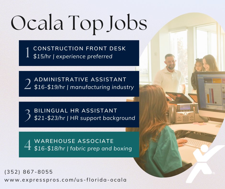 Find a new job today! We have office positions and light industrial jobs available now. Apply at expresspros.com/us-florida-oca… or call (352) 867-8055 today! #OcalaJobs #WorkOcala