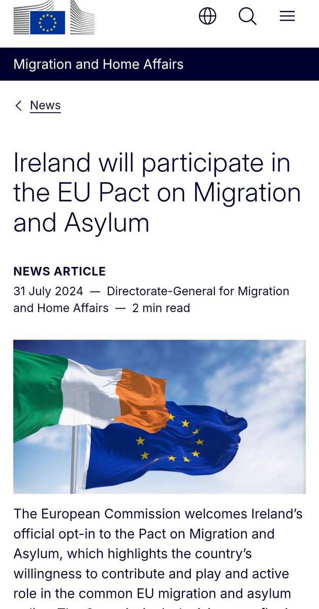 On the 27th of June 2024, the Irish Government advised the EU that they intended to opt Ireland into 7 legislative Acts to transpose the EU Migration and Asylum Pact into Irish law. This was a choice made by the Irish Government, against the will of the Irish people. 

The 7
