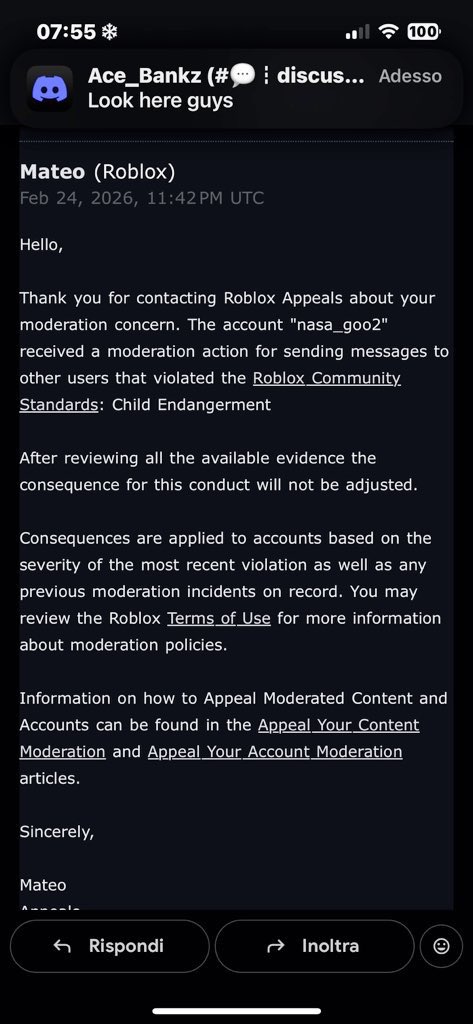 nasaimzo's tweet photo. Human review needed for user:Nasa_goo2
banned for violating safety rules when im 15 yr minor, I can’t open chat evidence id nor I was notified. I’ve seen a lot of people getting this ban because of the AI moderation, pleas fix this. @Roblox @Roblox_RTC @RobloxBan https://t.co/AnvpXbQq9U
