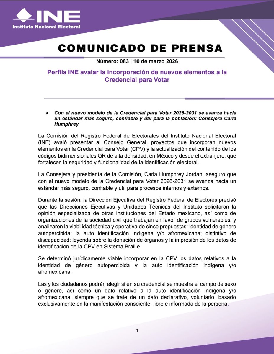 INEMexico's tweet photo. #BoletínINE | Perfila INE avalar la incorporación de nuevos elementos a la Credencial para Votar.

https://t.co/W3GIun3ApB https://t.co/sNAriDXYRA