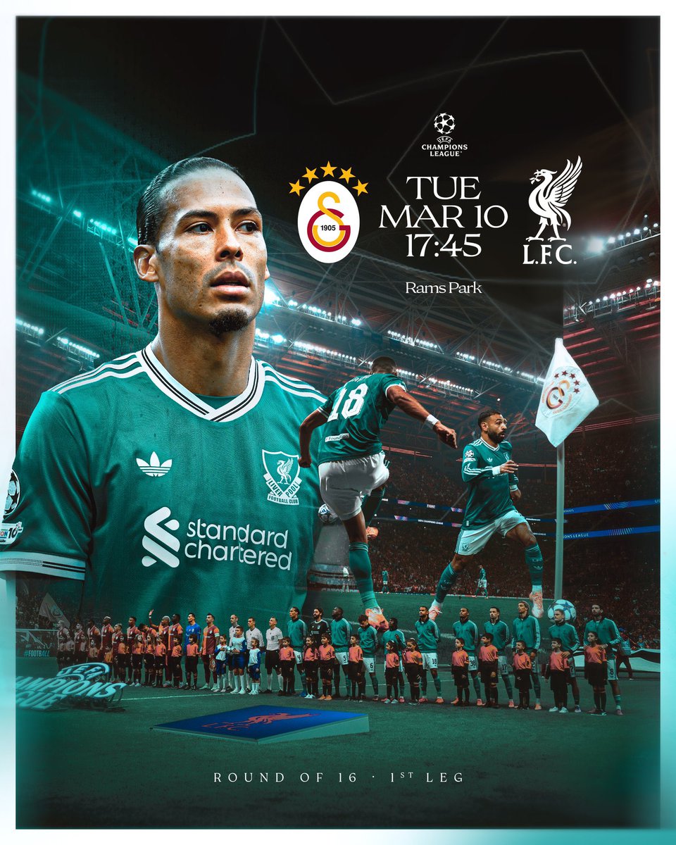 It’s Match day!🟢👊🏻
The Red’s will face Galatasaaray in the Champions League Round of 16 1st leg,with the fixture set to be played at 17:45!