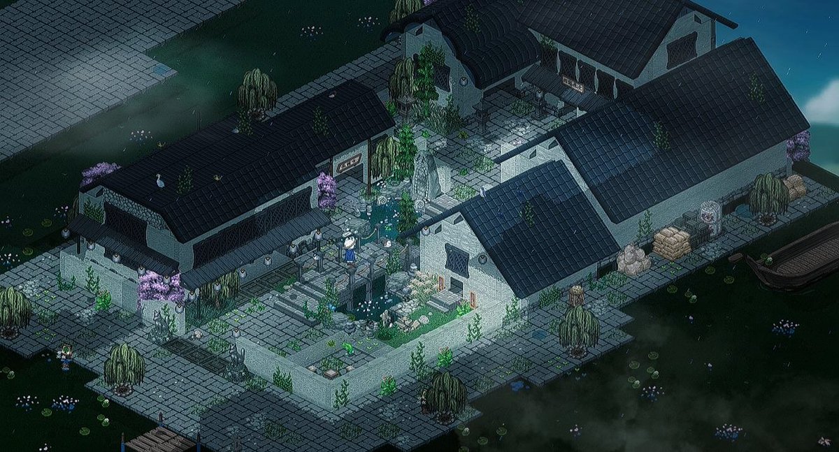 #elin 
中国庭園の趣ある小道と、江南水郷の白壁や小橋の風景を、自分なりに組み合わせてみました……