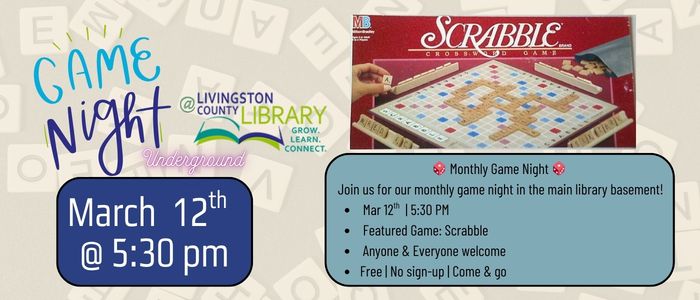 LCLReads's tweet photo. Game Night Underground March 12th at 5:30!! https://t.co/lXVCB4tkia