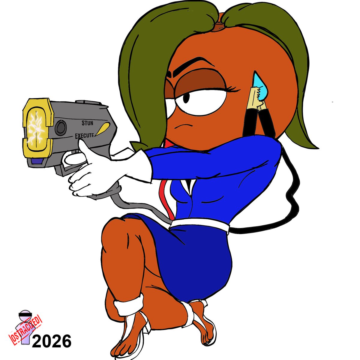 theostracized90's tweet photo. Besides my day job, I've been working on illustrating action poses for some of my OCs, starting with Amy Pierce. In the real world she's human, but once she's sent to her Paracosm, she becomes the anthropomorphic orange that she once imagined herself as a child. What's really unique about her is her ability to produce electricity with her being a citrus fruit filled with electrolytes, similar to those elementary school projects. Here she can power requisite tools to use in combat such as an electric chainsaw, a taser/rail gun, an extra pair of gloves and shoes that create impactful electrical punches and kicks, etc. Not to mention the last one is a reference/Easter Egg to Raiden's fatality from MKII. #originalcharacters #oc #characterdesign