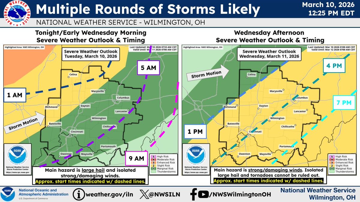 Multiple rounds of storms are expected late tonight through Wednesday ...