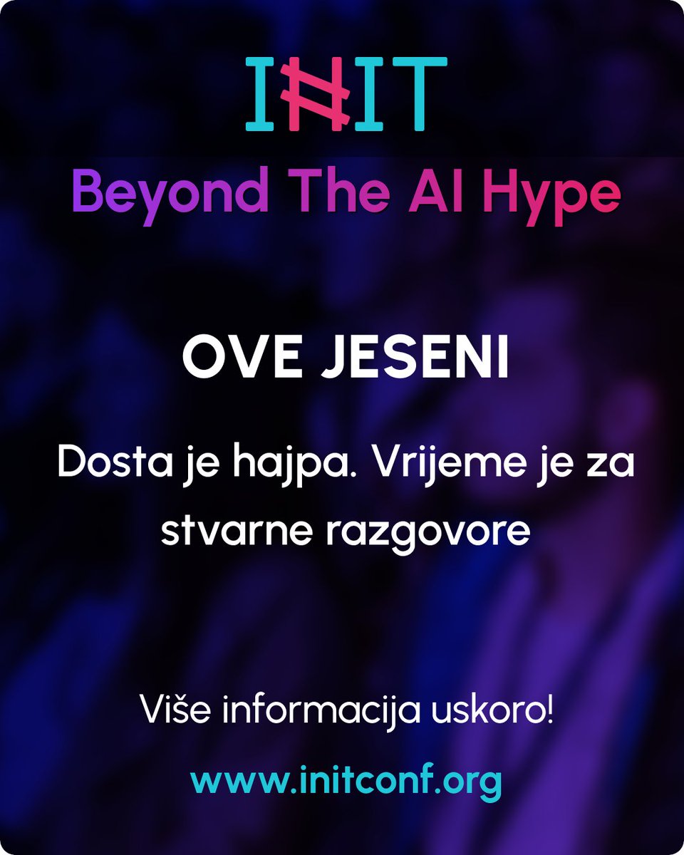 InitConfBL's tweet photo. INIT 2026 💻
Konferencija za developere, IT stručnjake i tech entuzijaste.

📅 Jesen 2026
📍 Banja Luka | Banski dvor

Tema ovogodišnje konferencije: Beyond the AI hype

Vidimo se u Banjoj Luci. 👋 https://t.co/09h70WvCz5