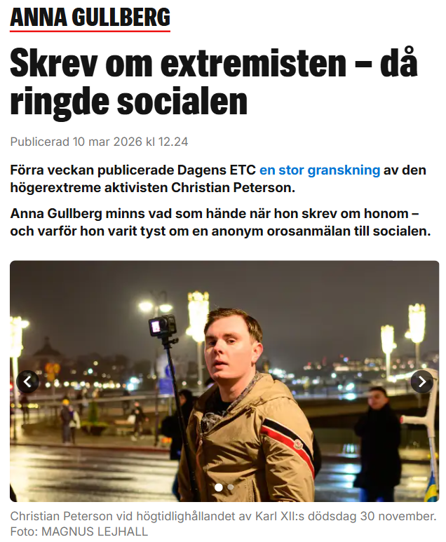 Om Christian Peterson och hans idiotiska orosanmälningar som han gör för att skrämma folk. Petersons svar: "Vita huset och Elon Musk gillar mig"...