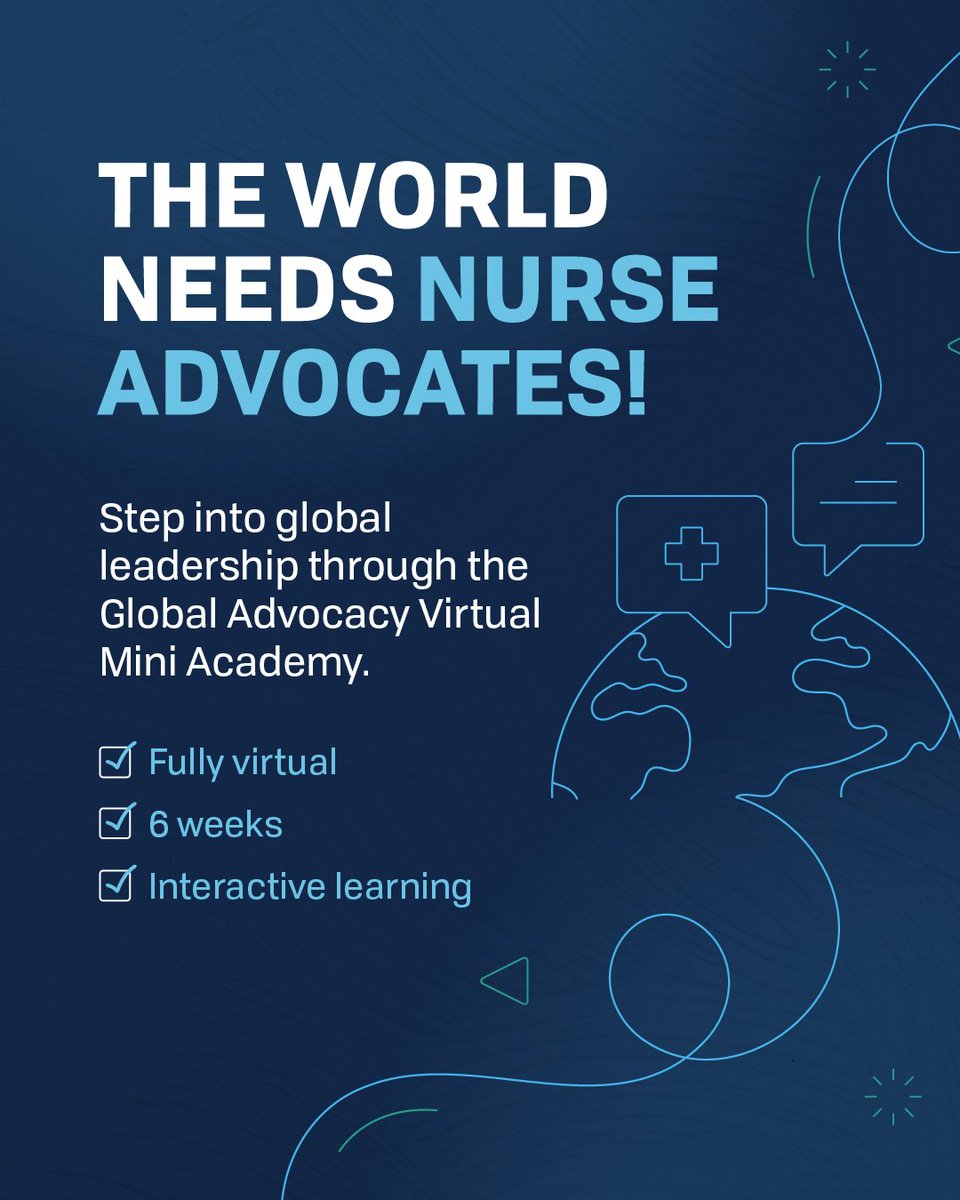 SigmaNursing's tweet photo. Join the Global Advocacy Virtual Mini Academy to discover how nurses like you can influence policy, drive change, and advocate for better health outcomes. Learn practical strategies to amplify your voice and make a meaningful impact.

Apply now » https://t.co/XCXXxfLBgo https://t.co/LXsJr17jHv