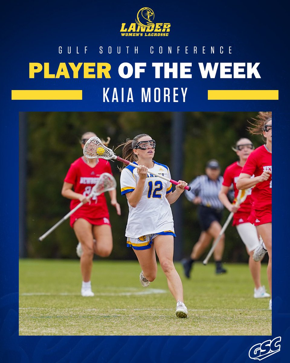 LanderAthletics's tweet photo. Kaia Morey (Defensive POTW) and Morgan Hill (Freshman of the Week) collected the @GulfSouth Women’s Lacrosse Weekly Awards!

📰: https://t.co/wcx5lIZTw0

#cLawsUp | @Lander_WLAX https://t.co/4wDFC4O7pT