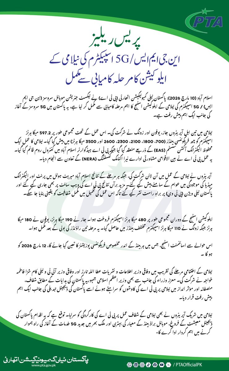 PTAofficialpk's tweet image. #5GInPakistan #PTA #NextGenMobile #5GSpectrum #DigitalPakistan #TechNews #Jazz #Ufone #Zong #ConnectivityRevolution #TelecomUpdates #FutureIsNow #PakistanTech #InnovationTrends #NGMS