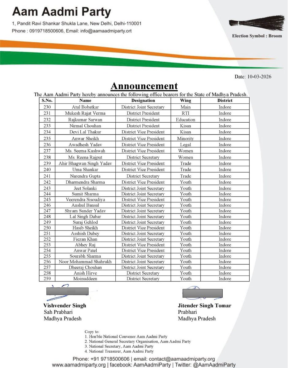 AAP Indore M.P. tweet media