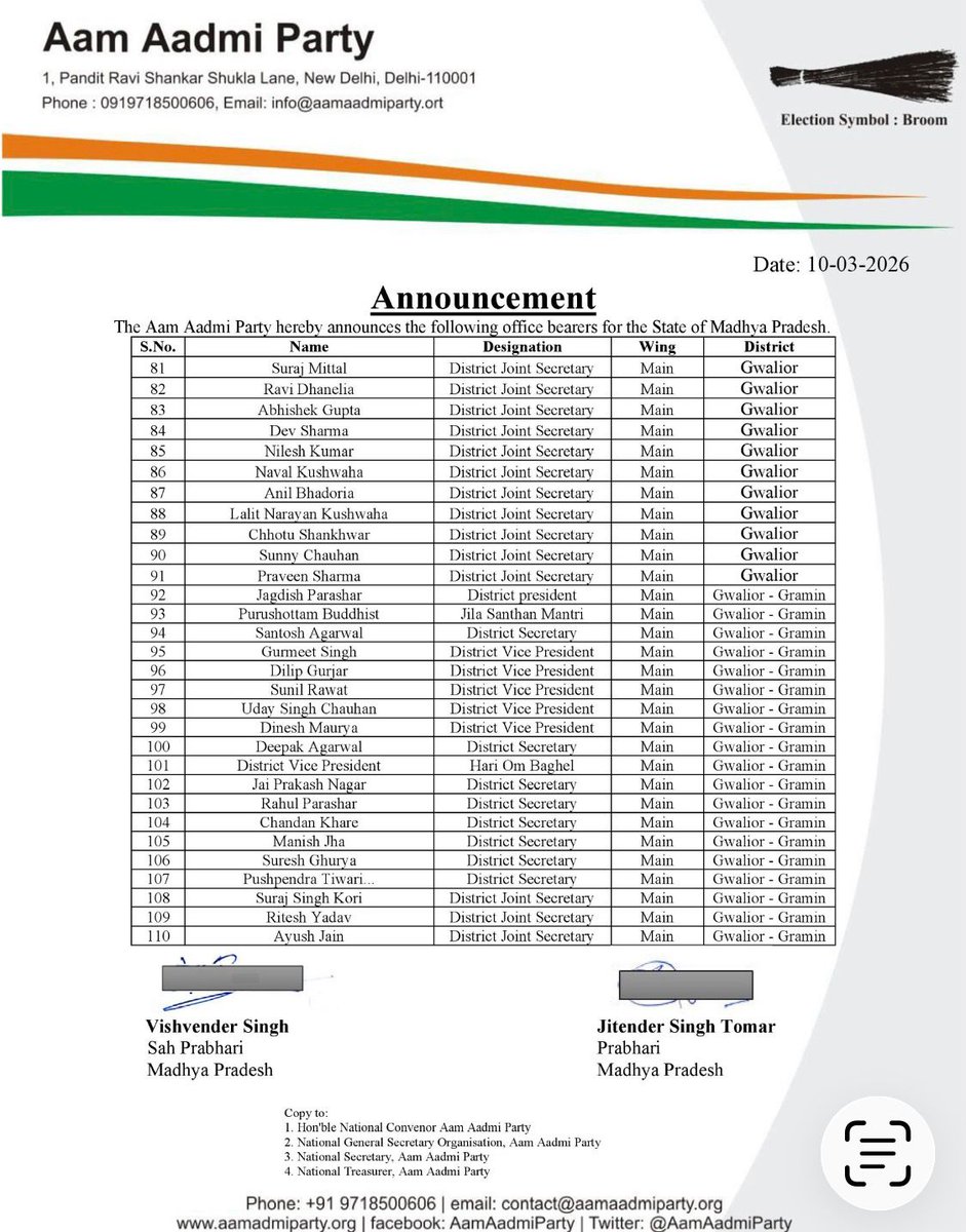 AAP Indore M.P. tweet media