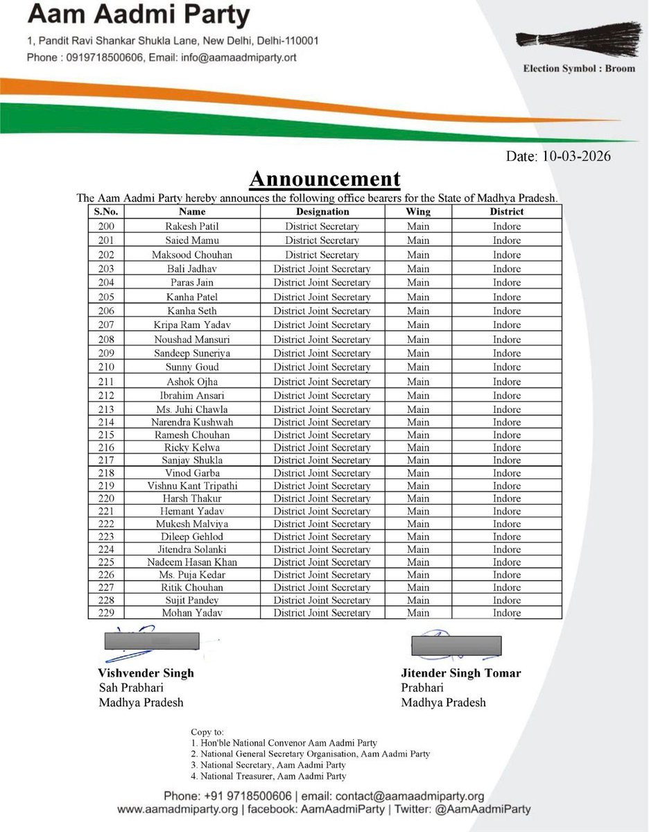AAP Indore M.P. tweet media