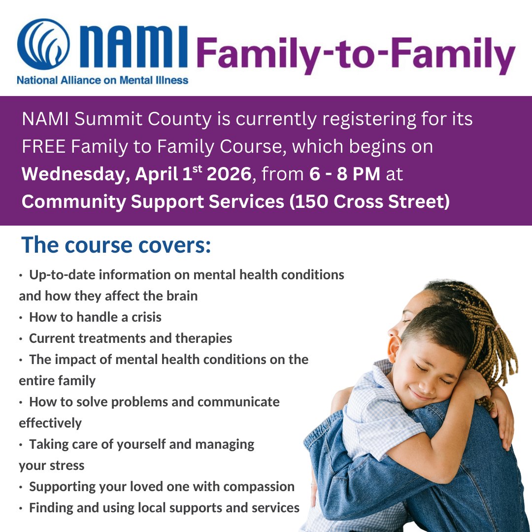 LevelUpOHTP's tweet photo. 📢 NAMI Summit County's free Family to Family course starts Wednesday, April 1 from 6–8:30 PM at Community Support Services (150 Cross Street).

Space is limited! Register now: ✉️ programs@namisummit.org | 📞 330-252-1188 https://t.co/dLVyXPwJLi