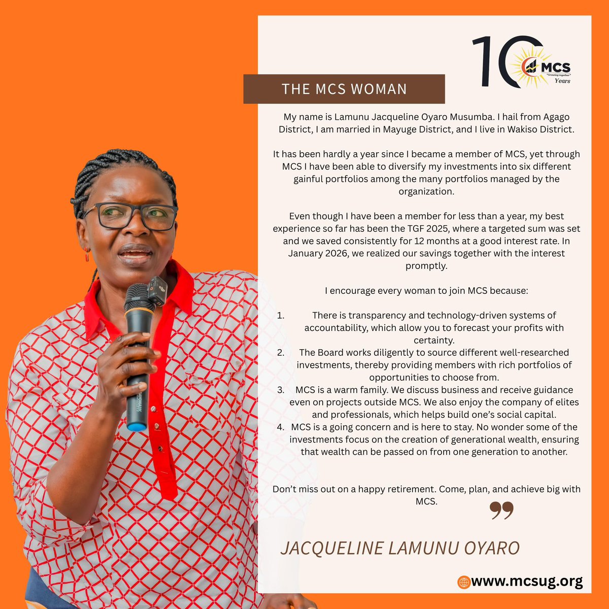 Today we celebrate the Wonderful Jacqueline Lamunu who has been our member for not more than a year but her story with MCS is already shaping up in the best direction. 

Happy Women’s Day Jacqueline.