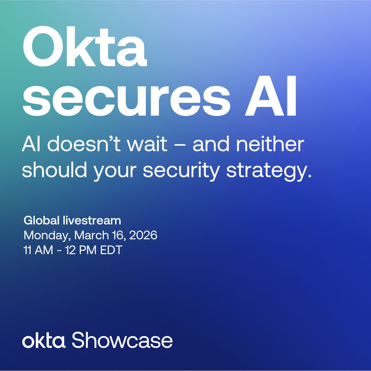toddmckinnon's tweet photo. Next week at @Okta Showcase, we’ll share how organizations can answer three increasingly urgent questions: Where are my AI agents? What can they connect to? And what can they do?

Register now for the March 16 livestream to learn more: https://t.co/Ss6ngLW7J5 https://t.co/az5S45C9DM