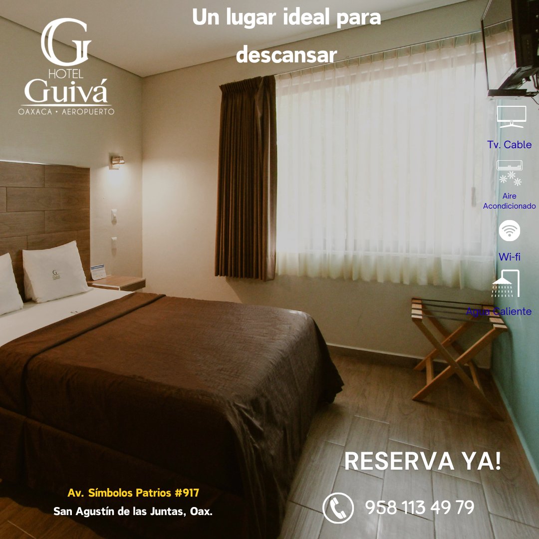 Hospedate con nosotros, ven y conoce #oaxacamexico.
#HotelGuivaAeropuerto
Contáctanos: 951 511 69 29
maps.app.goo.gl/ghJxqopdrUeqE7…
* Habitaciones climatizadas 📷
* Agua caliente 📷
* Televisión por cable 📷
* Estacionamiento 📷
* Área de Terraza 📷
#OaxacaLoTieneTodo #OaxacadeJuárez