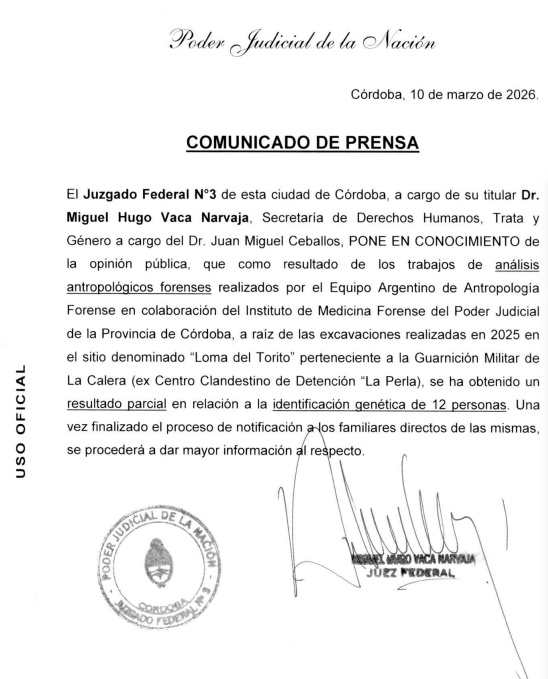 🚨 [ÚLTIMO MOMENTO] 🚨

Córdoba: Identificaron a 12 personas desaparecidas durante la última dictadura militar