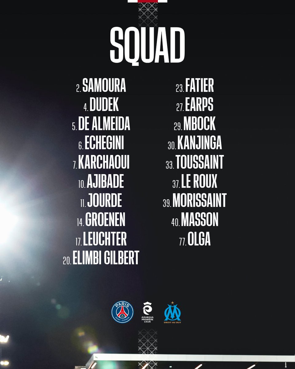 📄 Le groupe convoqué par Paulo César pour #PSGOM, ce mercredi au Campus PSG !

🎟️ Réservez vos billets dès maintenant ! billetterie.psg.fr/fr/acheter/fem…

#ArkemaPL