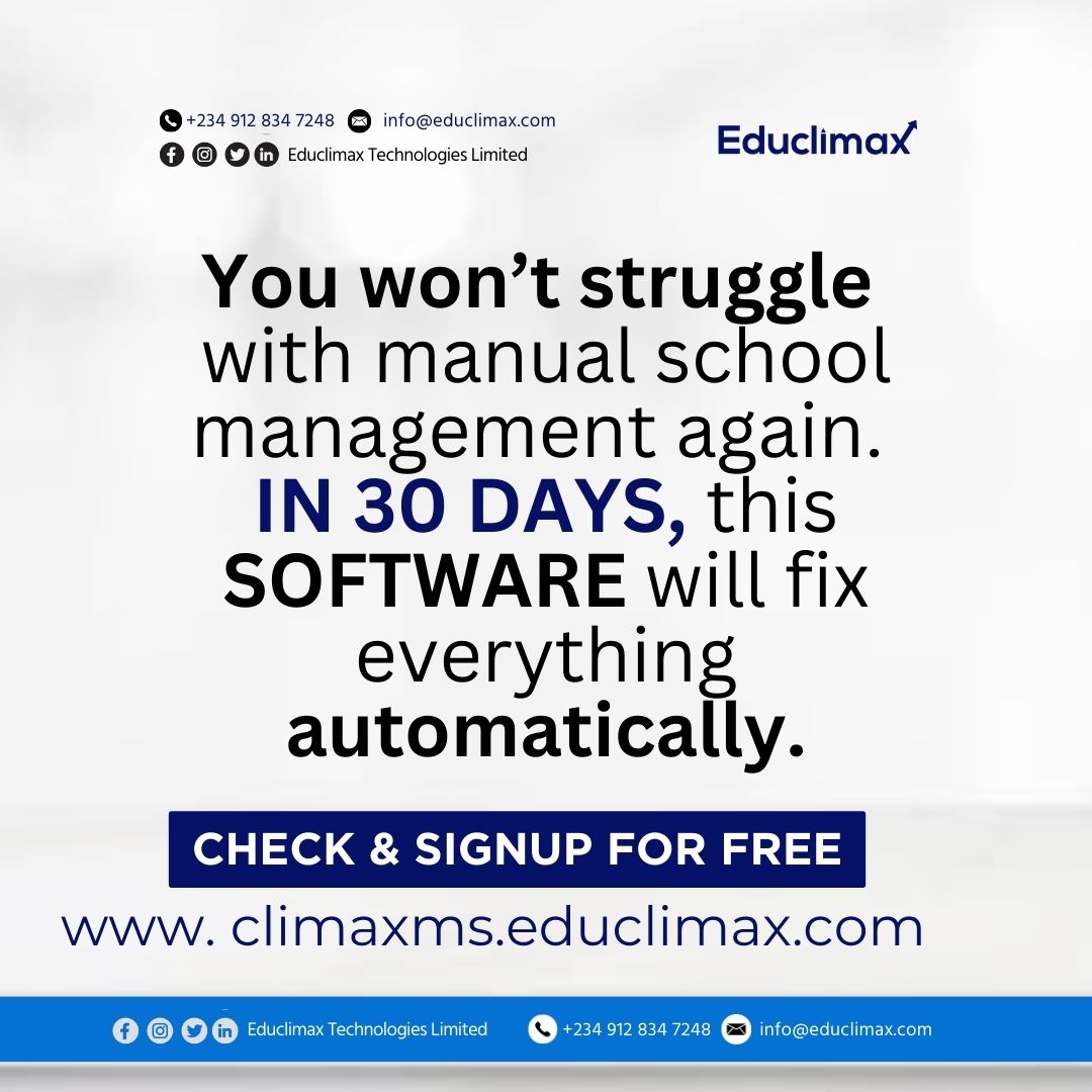 educlimax_tech's tweet photo. Are your teachers still marking scripts all night and calculating results manually?
Schools are now switching to systems that automate:

• CBT Exams
• Broadsheets
• Report Cards
• LMS
FREE trial access for schools.

Try it:
https://t.co/ohEadY4Wja
#free #Ai #EduTech https://t.co/3smUREXswx