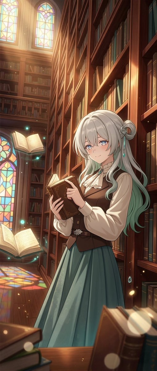 今日はクラシカルなお洋服で、図書館デート。日差しが暖かくて、読書にぴったりの時間だね📖 何の本を探しているの？