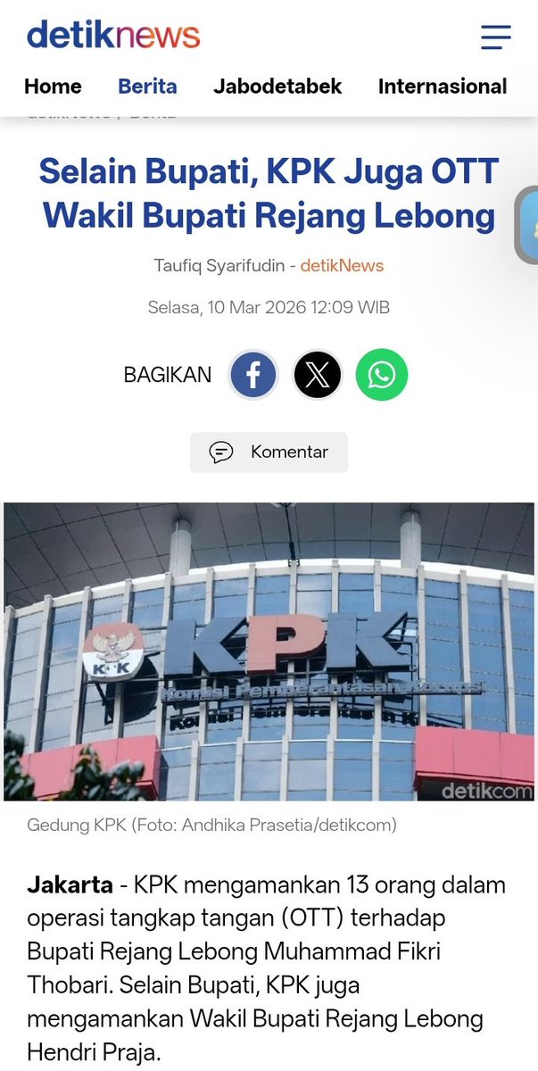 FilifiSilaban's tweet photo. terjaring OTT, KPK tangkap Bupati Rejang Lebong, Bengkulu. 

kaget? enggak

ini Indonesia bro. hukum ga tegas plus masyarakat cuek. sampai 100 tahun lagi pun sama aja

sc: detik https://t.co/MKTAWVnY4V