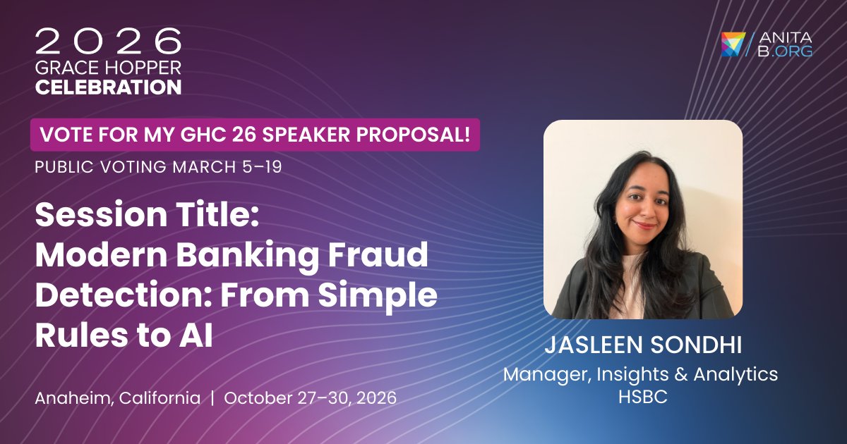jasleen101010's tweet photo. Hi everyone 😊

I’ve submitted a speaker proposal for the Grace Hopper Celebration 2026, and the selection is based on public votes.

Here’s the link: https://t.co/7vQ8jY67uu

Please sign up using your email ID and click the ❤️ to vote. Your support would mean a lot! 🙌 https://t.co/XFOqC1pMH8