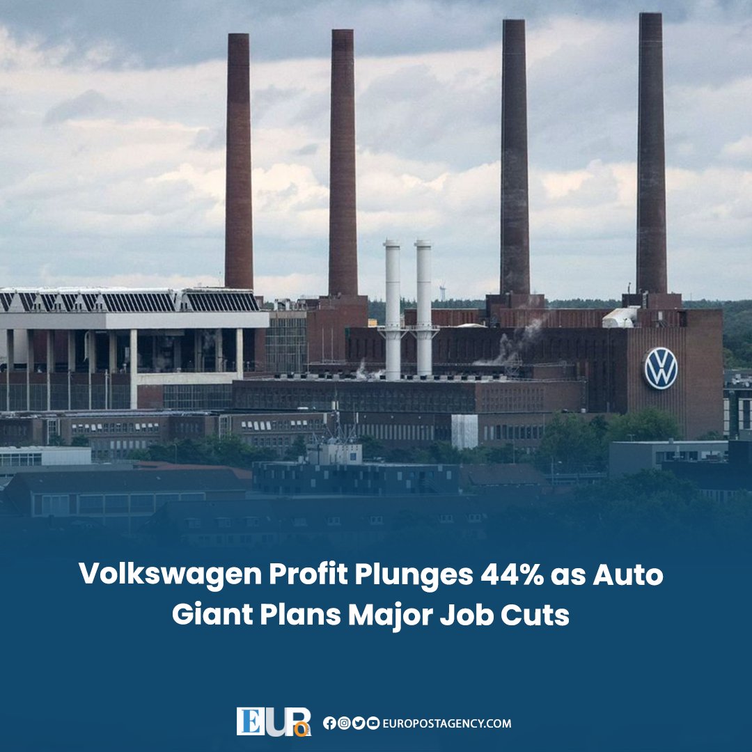 EuroPostAgency's tweet image. Volkswagen to Cut 50,000 Jobs in Germany by 2030

The German carmaker says tariffs, fierce Chinese competition and costly EV restructuring drove profits down from €12.4bn to €6.9bn last year. 
#EuroPost