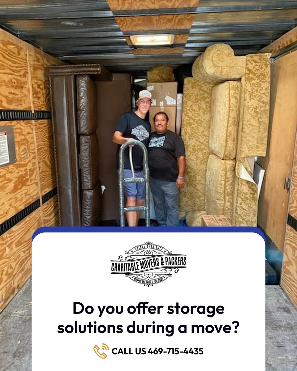 CharitableMove's tweet photo. Yes. Charitable Movers &amp; Packers offers short-term and long-term storage solutions for customers who need extra time between moves or want to store seasonal items safely.
  📦 Storage made simple
  📞 469-715-4435

https://t.co/BKXiMmevmH https://t.co/IQNQiWTTlO