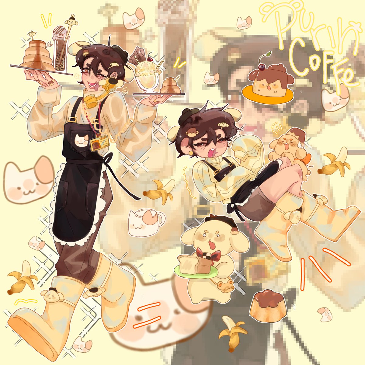 remake (? 🥞dibujito de aquinin y purin pq los amo y quedan bien juntitos :3  💛🧡 
#aquinofanart #aquino