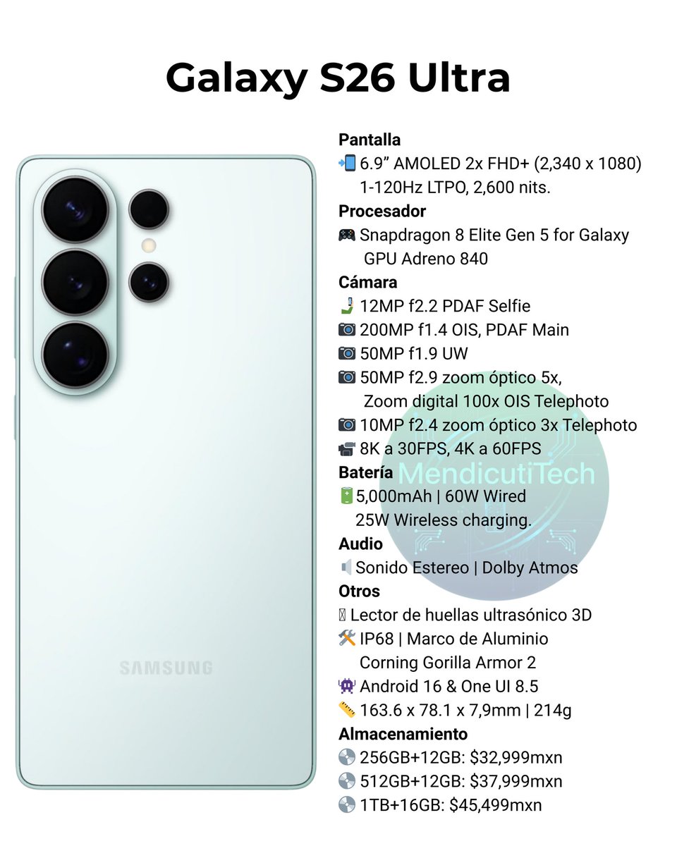 MendicutiTech's tweet photo. ¿Será este el smartphone definitivo? 🔥 El Galaxy S26 Ultra se ha hecho presente 😬 https://t.co/aqMd4hcsGS