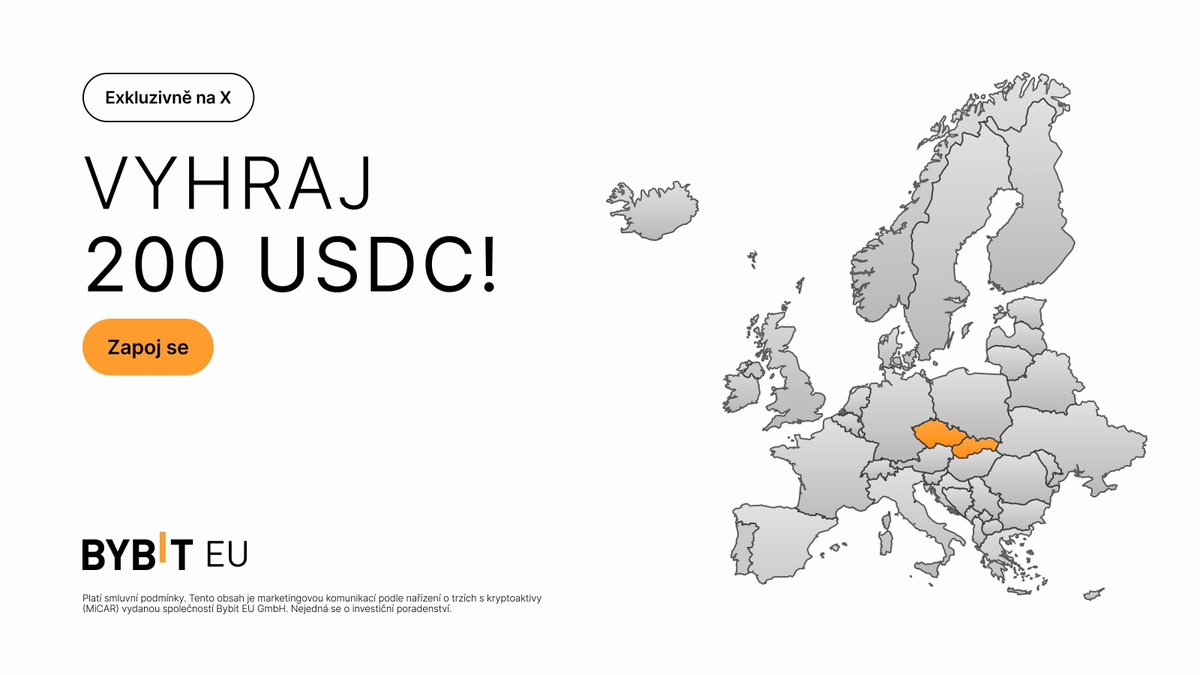 🚨 GIVEAWAY ALERT 🎁

Rozdáváme celkem 200 USDC!

🥇 1. místo: 100 USDC
🥈 2. místo: 50 USDC
🥉 3. místo: 50 USDC

Jak se zapojit? 👇
1️⃣ Sleduj <a href="/Bybit_CZSK/">Bybit CZ SK</a> + <a href="/BybitEU/">Bybit EU</a>
2️⃣ Dej like a repost tomuto příspěvku
3️⃣ Označ 2 přátele v komentáři + zmiň <a href="/BybitEU/">Bybit EU</a>

A je to! Jsi ve hře 😎

📌