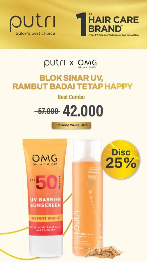 sariws_'s tweet image. Mau panas-panasan tetap tenang? 🧴 Paket Putri x OMG siap nemenin kamu. Sunscreen-nya anti lengket dan Hair Tonic-nya bikin kulit kepala segar. Dapatkan promo gratis ongkir cuma di Shopee!

🔗 atid.me/00eqqp002kp3#O… #PutriHairCare #ShopeePromo