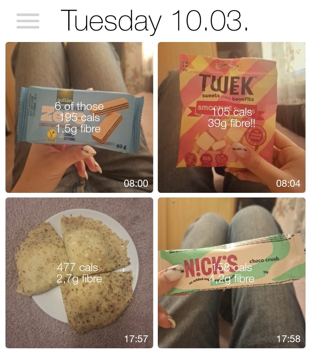 _morganitte's tweet photo. X/III
wieiad
no normal food in sight. gluttonous af but i'm praying it will stop me from binging 🫩
935 cals, 47,4g fibre!
210 burned https://t.co/cRJTZD994b