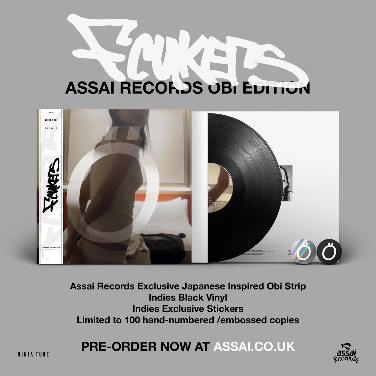 Assai_UK's tweet photo. FCUKERS 'Ö' ASSAI OBI EDITION!
OUT 27/03

· Assai Records Exclusive Japanese Inspired Obi Strip
· Limited to 100 copies
· Indies Black Vinyl
· Indies Exclusive Stickers
· Hand-numbered / embossed Assai logo

PRE-ORDER NOW
https://t.co/w3uHfQ7tf1

#fcukers @fcukers__ @ninjatune https://t.co/QnryYZxOtm