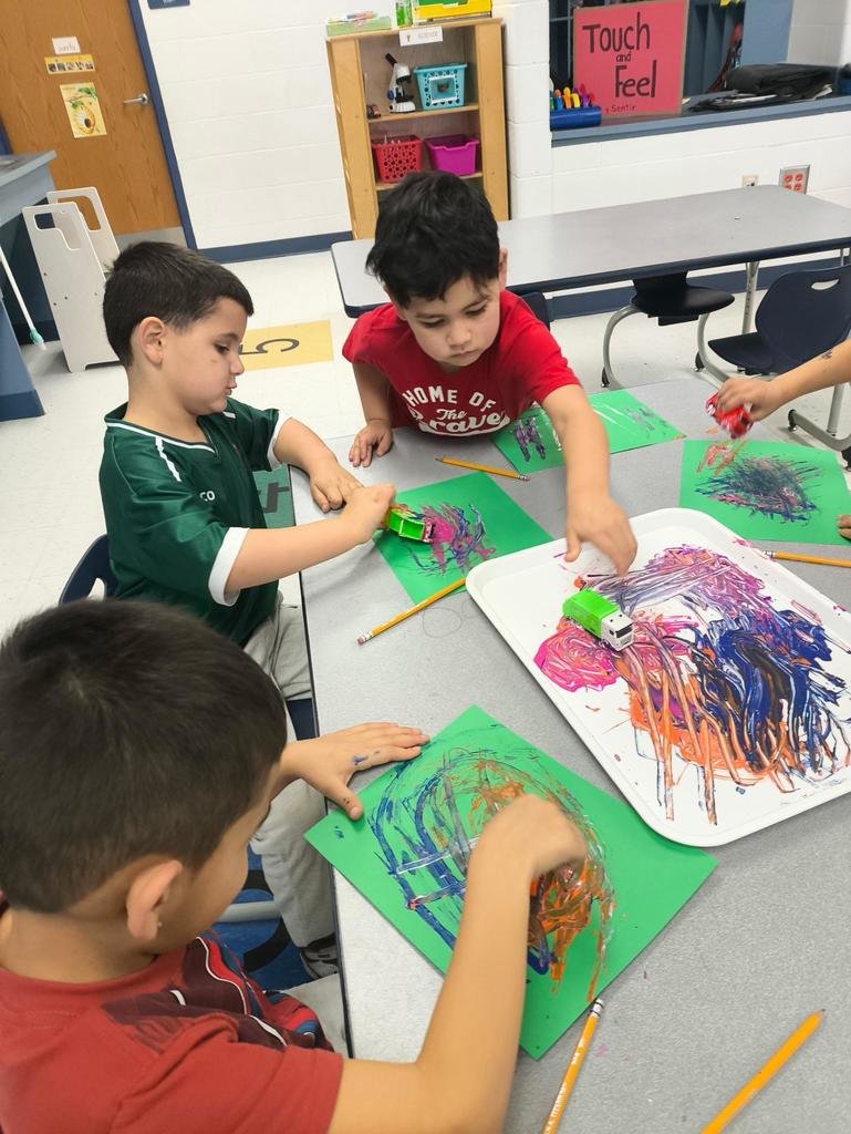 WashingtonD50's tweet photo. Ms. Ruiz' class expanded upon their wheel study and used toy cars to paint their very own master pieces. 🚗🎨🫟 #Wheels #TheWashingtonWay https://t.co/pv74yenx9W
