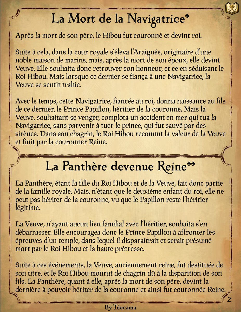 Hey pirate amateur de Lore ! 🏴‍☠️✨

Aujourd’hui je vous présente une de mes créations, une double fiche explicative de l’arbre généalogique de la royauté des Anciens, durant leur âge d'or ! 📜
#BeMorePirate