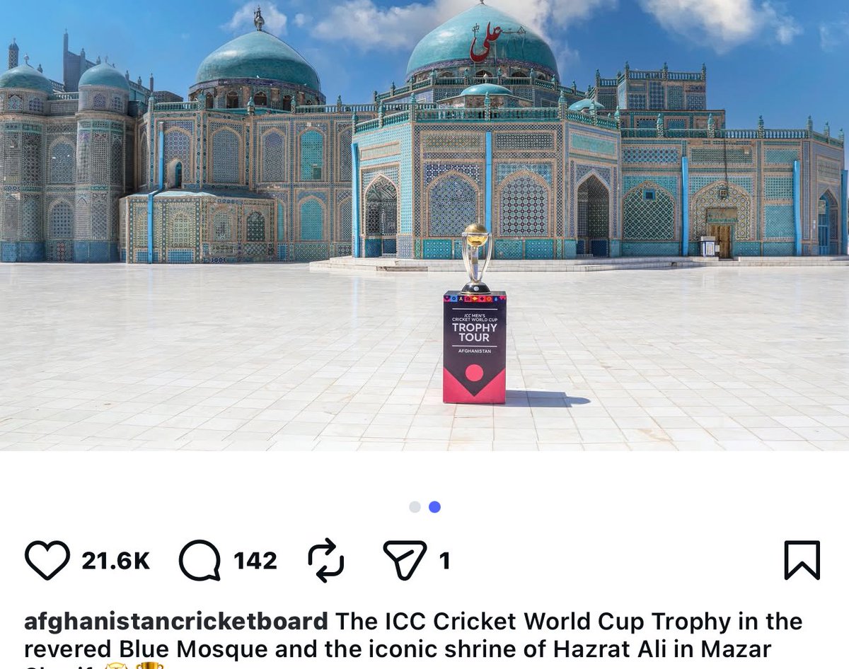 Iam_Rohit_G's tweet photo. ICC Trophy Taken to Faisal Mosque, Islamabad : No Outrage

ICC Trophy Taken to the Shrine of Hazrat Ali in Mazar, Afghanistan : No Outrage

ICC Trophy Taken inside Hanuman Temple by Surya Kumar Yadav (OBC) : Non Stop Outrage by Congress and Pakistanis..

They are not able to digest India's Dominance in World Cricket!!