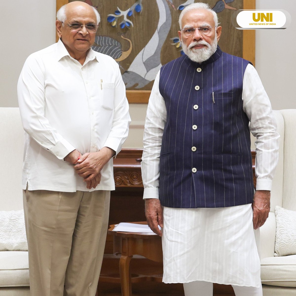 uniindianews's tweet image. Chief Minister of Gujarat Bhupendra Patel met Prime Minister Narendra Modi today.

@PMOIndia | @narendramodi | @CMOGuj | @Bhupendrapbjp | #PMNarendraModi | #BhupendraPatel | #Delhi | #UNI